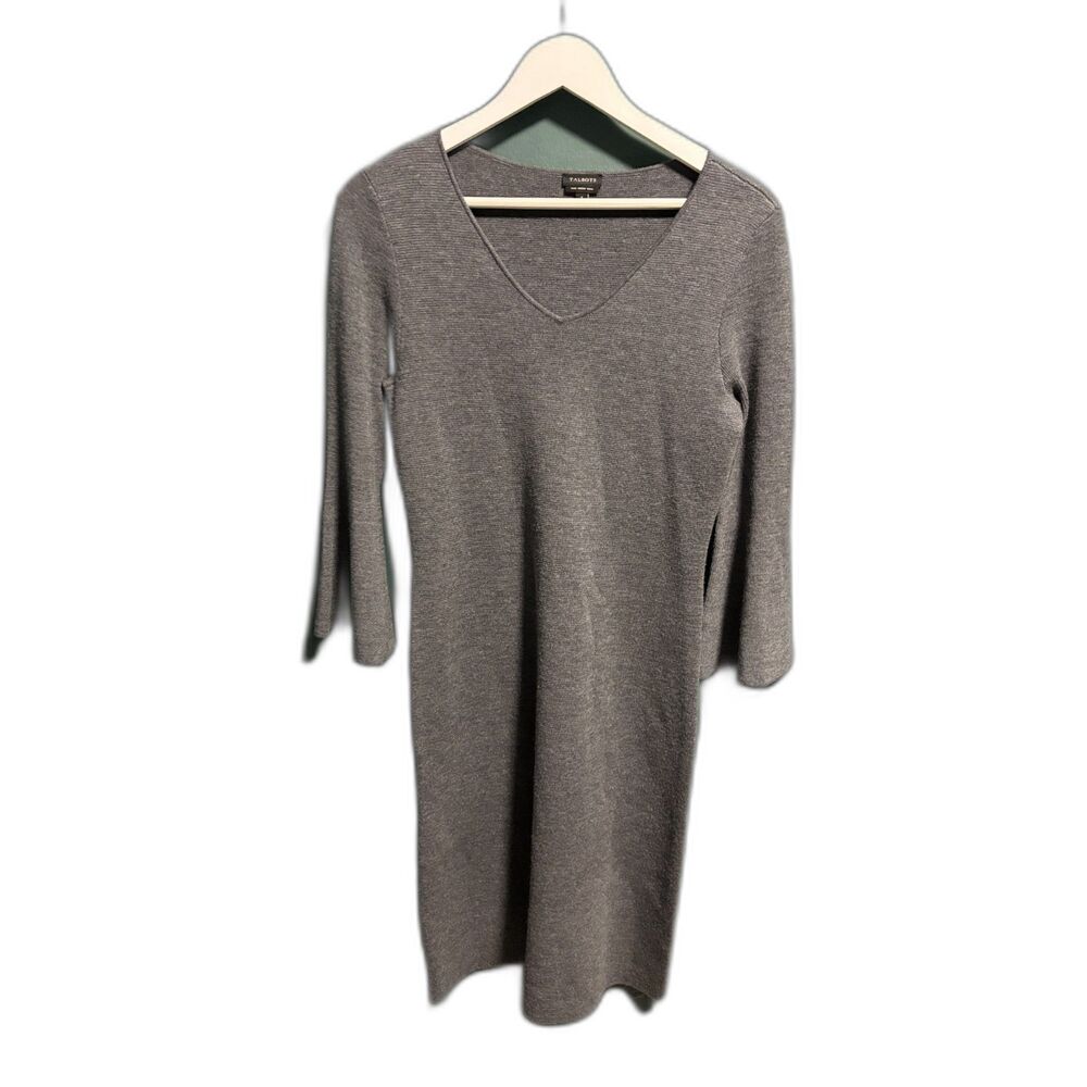 Talbots Dress Womens Size Small Gray Pure Merino Wool Long Sleeve